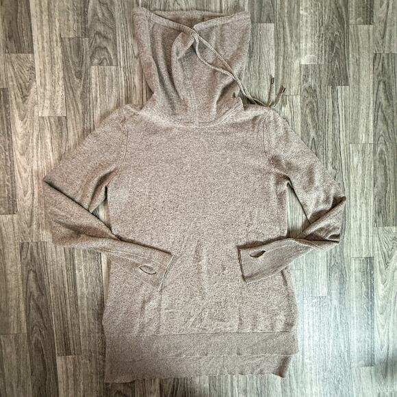 Max Studio 100% 2-Ply Cashmere Hoodie Sweater Brown Pullover Long Sleeve M - Picture 1 of 6